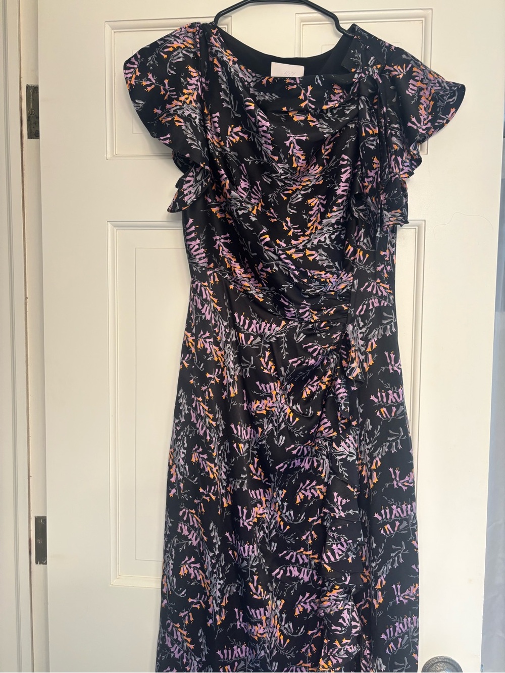 Silky Short Sleeve Pattern Midi Dress